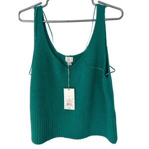 A New Day NWT Tank Top Large Green Soft Knit Scoop Neck Ribbed Hem